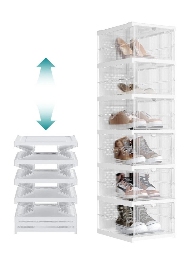 Arabest Shoe Storage Organizer, Clear Installation-free Foldable Shoe Rack Stackable Shoe Box Pack, Portable Cabinet Rack (Transparent 6 Pack)  - Image 3
