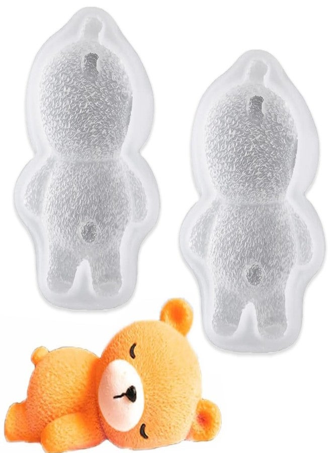 KuuGuu 2 PCS Lying Bear Fondant Mold 3D Chocolate Silicone Mold Cute Teddy Bear Decorating Mold for DIY Dessert Baking Cake Cupcake Topper Jello Ice Cube Soap Topper Polymer Clay Resin Epoxy Gum Paste Mold - Image 1