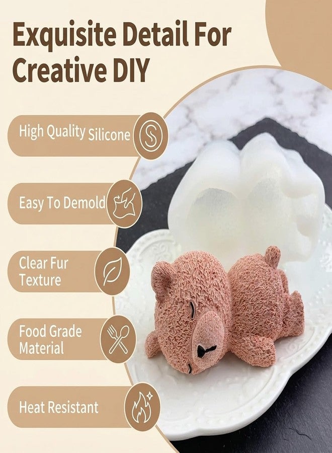 KuuGuu 2 PCS Lying Bear Fondant Mold 3D Chocolate Silicone Mold Cute Teddy Bear Decorating Mold for DIY Dessert Baking Cake Cupcake Topper Jello Ice Cube Soap Topper Polymer Clay Resin Epoxy Gum Paste Mold - Image 3