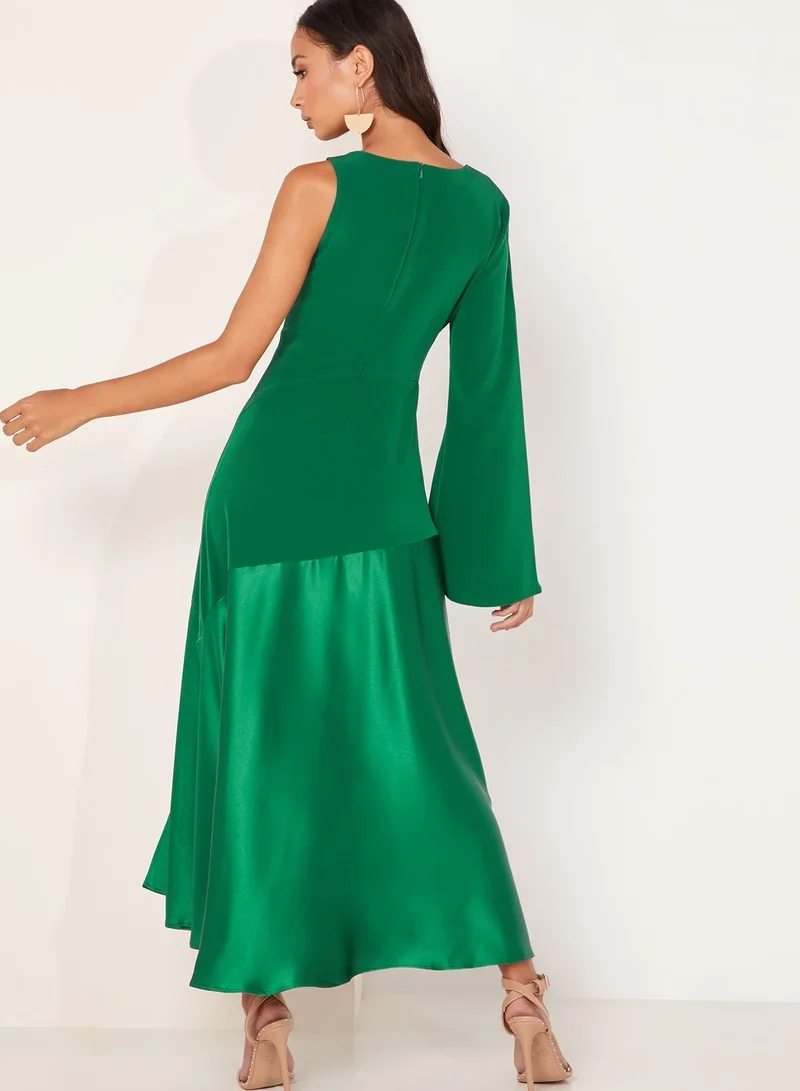 Bedouin Bettina One Sleeve Satin Hem Dress