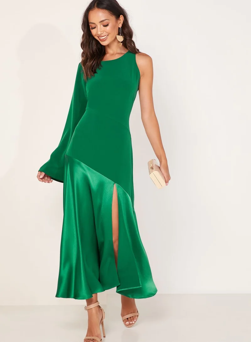 Bedouin Bettina One Sleeve Satin Hem Dress