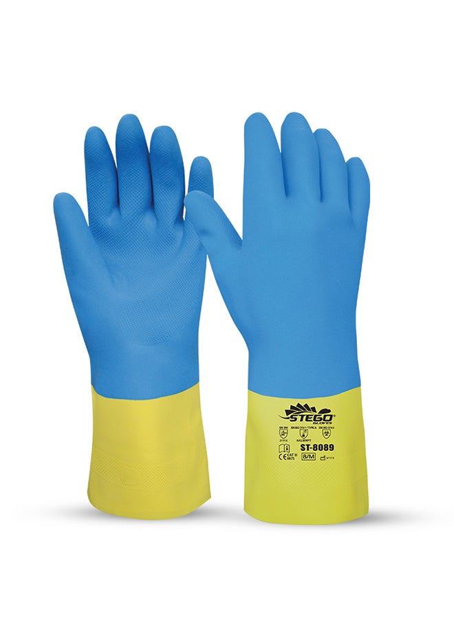 Stego Chemical And Liquid Protection Safety Large Gloves Blue/Yellow  - Image 3