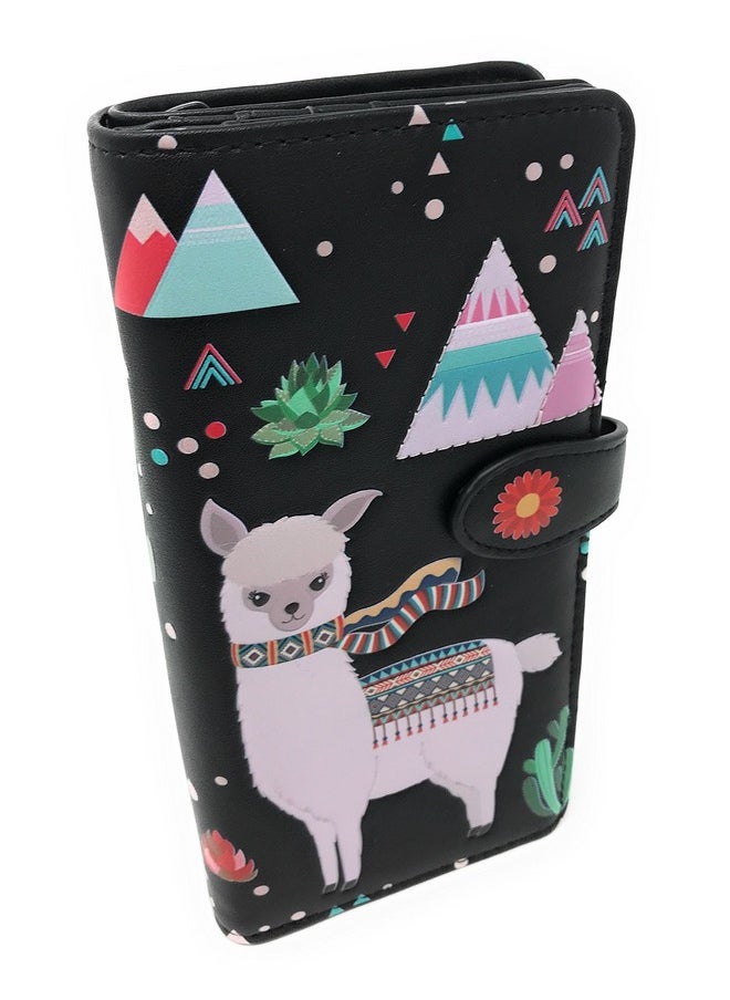 Shag Wear Llama Large Animal Wallet For Women Faux Vegan Leather 7 Black  - Image 1