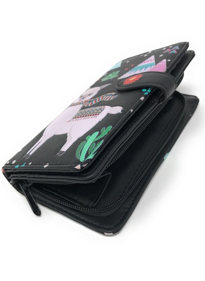 Shag Wear Llama Large Animal Wallet For Women Faux Vegan Leather 7 Black  - Image 3