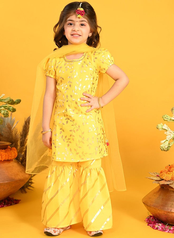 Saka Designs Floral Printed Kurta with Sharara and Dupatta for Girls - Image 1