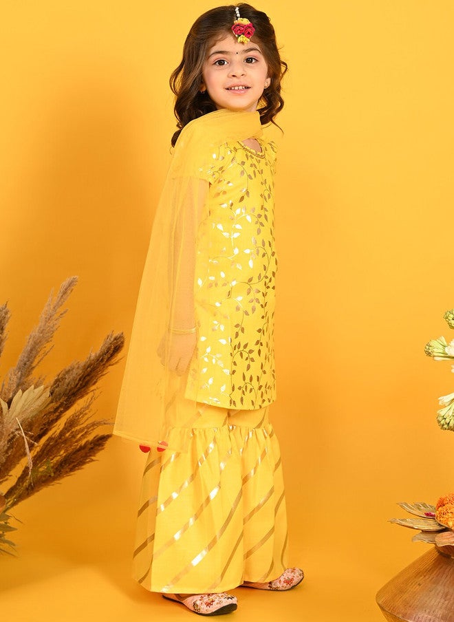 Saka Designs Floral Printed Kurta with Sharara and Dupatta for Girls - Image 3