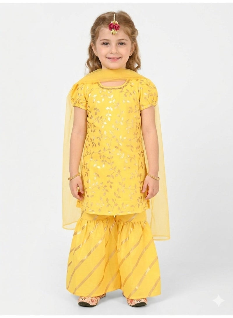Saka Designs Floral Printed Kurta with Sharara and Dupatta for Girls - Image 1