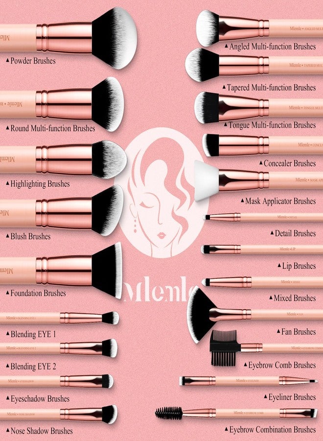 Mlemle Makeup Brushes Set, Mlemle Professional 26 Pcs Makeup Kit, Include Powder Foundation Concealers Blush Eye shadows Eyebrow 21 Pcs Makeup Brushes and 2 Powder Puff, 3 Makeup Sponge(A01-Pink) - Image 2