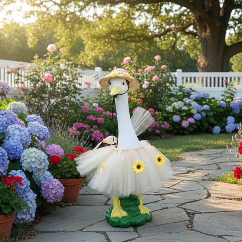 ASDFG Goose Statue with Summer Sunflower Outfit Set - 20â€³ Goose Birthday Decor, Funny Ducks Yard Garden Outdoor Decor, Resin Animal Sculptural Patio Yard Ornament, Gifts for Women/Grandma - Image 4