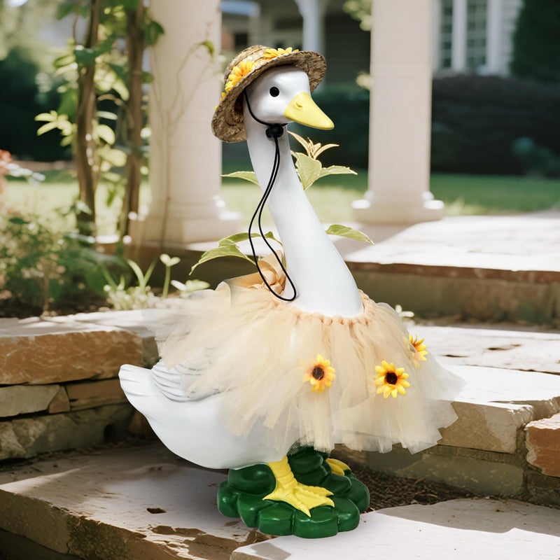 ASDFG Goose Statue with Summer Sunflower Outfit Set - 20â€³ Goose Birthday Decor, Funny Ducks Yard Garden Outdoor Decor, Resin Animal Sculptural Patio Yard Ornament, Gifts for Women/Grandma - Image 1