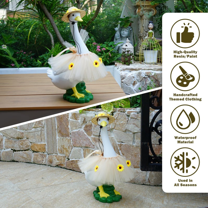 ASDFG Goose Statue with Summer Sunflower Outfit Set - 20â€³ Goose Birthday Decor, Funny Ducks Yard Garden Outdoor Decor, Resin Animal Sculptural Patio Yard Ornament, Gifts for Women/Grandma - Image 5