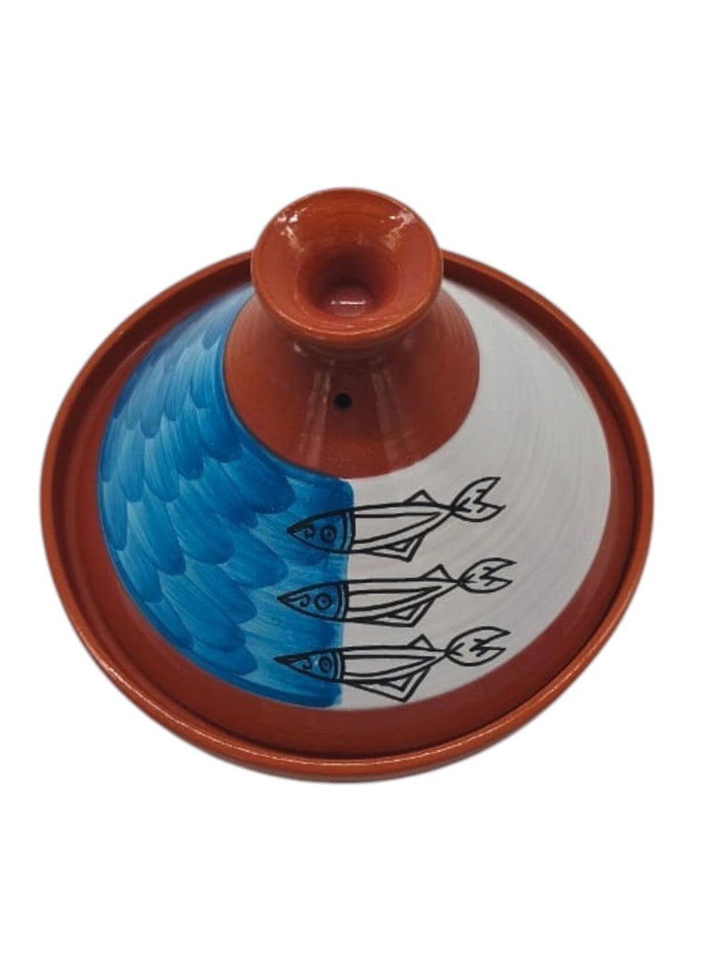 أي كي دي سي AKDC طاجين طيني مع غطاء رسم سمكة سردين أزرق - 27 سم - Image 2