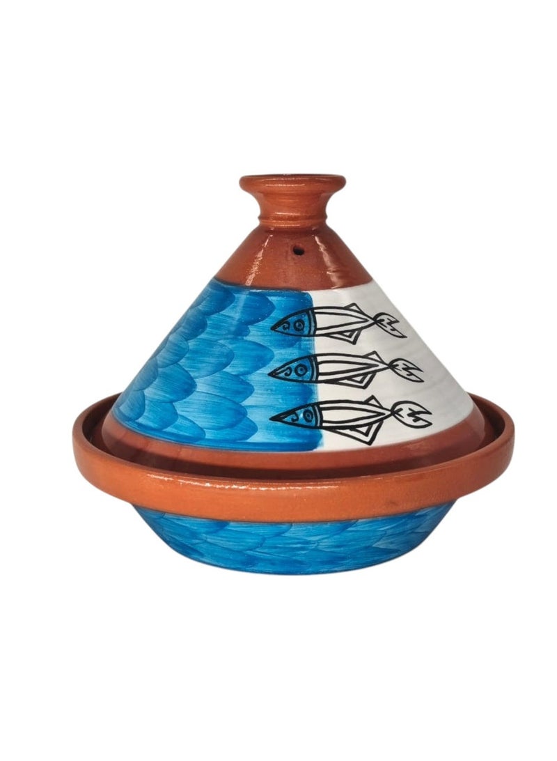 أي كي دي سي AKDC طاجين طيني مع غطاء رسم سمكة سردين أزرق - 27 سم - Image 1