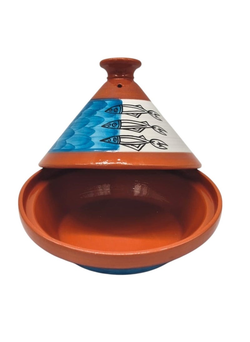 أي كي دي سي AKDC طاجين طيني مع غطاء رسم سمكة سردين أزرق - 27 سم - Image 3