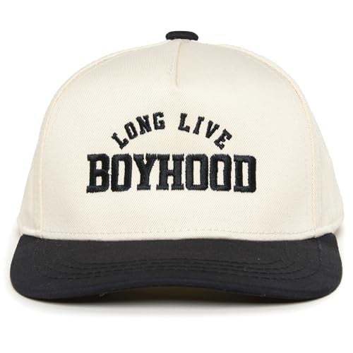 Funky Junque Kids Trucker Hat Baseball Cap - Two Tone Vintage Baby Baseball Cap, Infant Baseball Hat, Toddler Snapback Hat - Long Live Boyhood - Black/Beige (Small - 12-24 Months) - Image 1