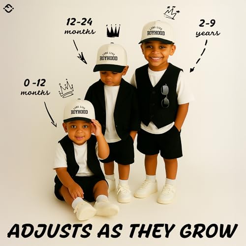 Funky Junque Kids Trucker Hat Baseball Cap - Two Tone Vintage Baby Baseball Cap, Infant Baseball Hat, Toddler Snapback Hat - Long Live Boyhood - Black/Beige (Small - 12-24 Months) - Image 3