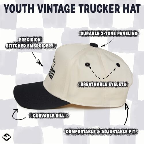 Funky Junque Kids Trucker Hat Baseball Cap - Two Tone Vintage Baby Baseball Cap, Infant Baseball Hat, Toddler Snapback Hat - Long Live Boyhood - Black/Beige (Small - 12-24 Months) - Image 4
