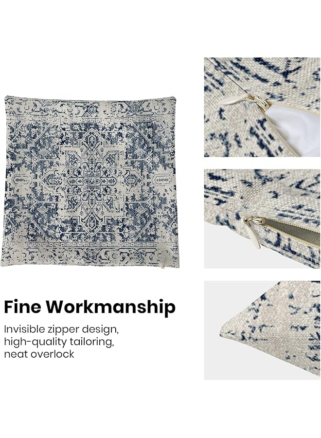 erorex Pillow Covers 18X18 Set Of 2 Ethnic Design Decorative Throw Pillows Linen Blue Carpet Pattern Farmhouse Cushion Pillow Covers For Sofa Couch Outdoor - Image 5