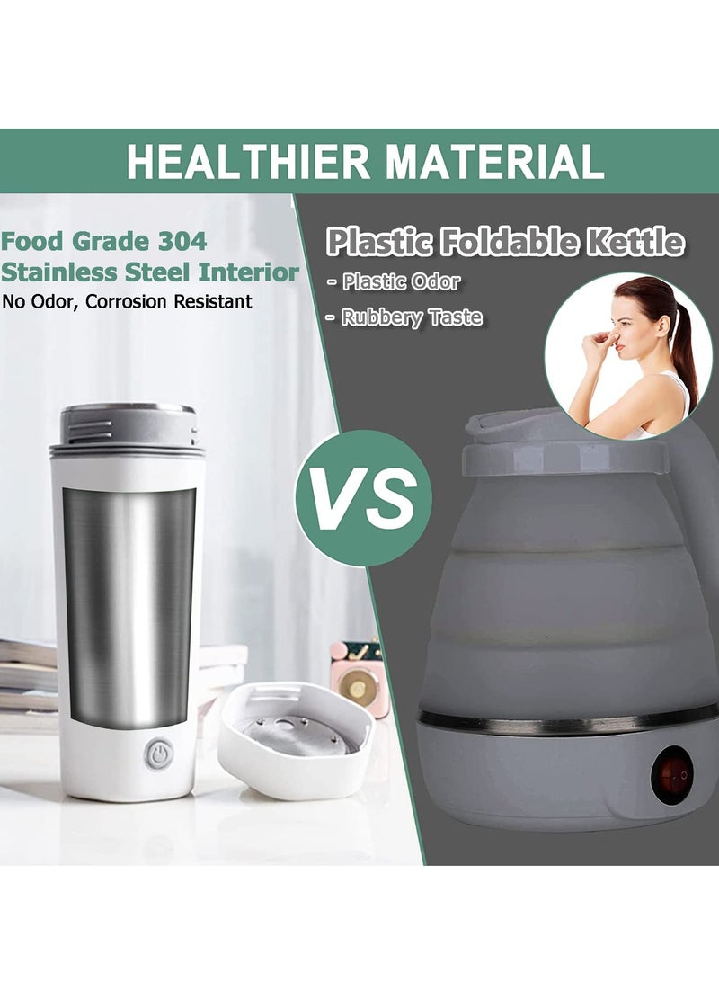 Portable Electric Kettle Stainless Steel Liner Travel Electric Cup Home Mini Heating Teapot Fast Cooking Single Cup Water Heater 350ml Hot Water Bottle White - Image 3