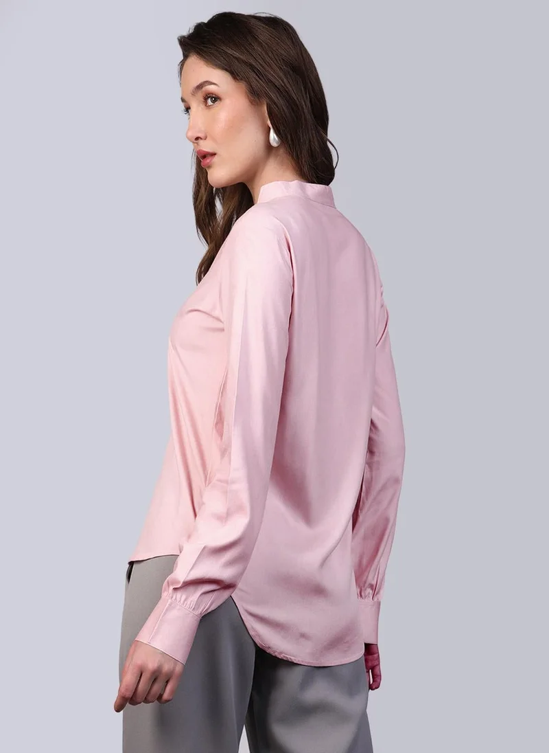 Urbano Fashion  Urbano Fashion Women's Pink Modal Viscose Full Sleeve Regular Fit Casual Solid Shirt with Mandarin Collar for Women | Best Price UAE