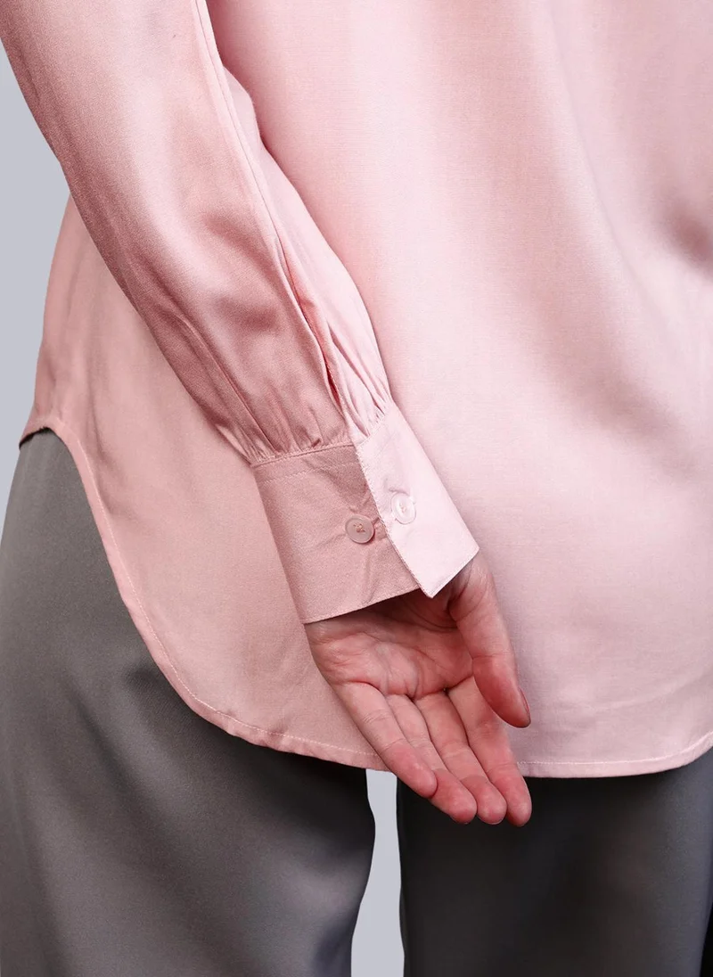 Urbano Fashion  Urbano Fashion Women's Pink Modal Viscose Full Sleeve Regular Fit Casual Solid Shirt with Mandarin Collar for Women | Best Price UAE