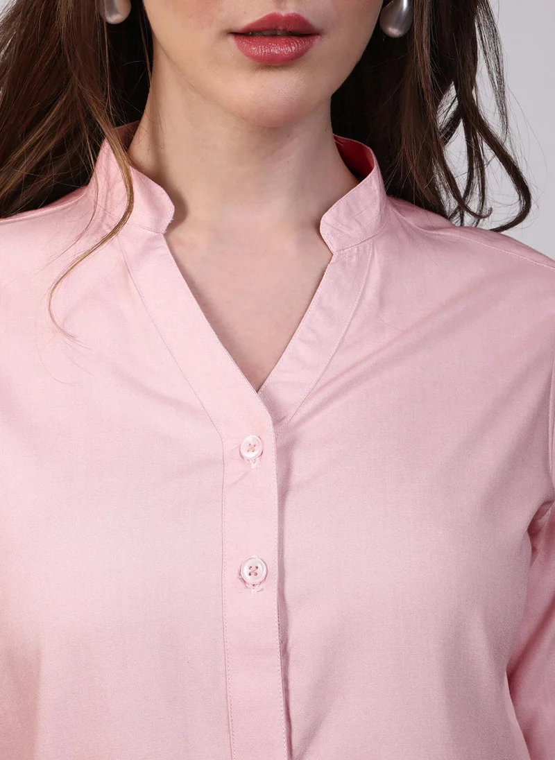 Urbano Fashion  Urbano Fashion Women's Pink Modal Viscose Full Sleeve Regular Fit Casual Solid Shirt with Mandarin Collar for Women | Best Price UAE