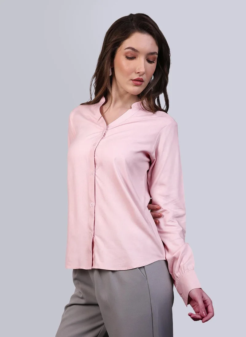 Urbano Fashion Women's Pink Modal Viscose Full Sleeve Regular Fit Casual Solid Shirt with Mandarin Collar