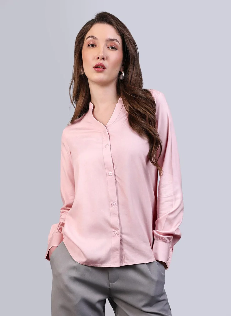 Urbano Fashion  Urbano Fashion Women's Pink Modal Viscose Full Sleeve Regular Fit Casual Solid Shirt with Mandarin Collar for Women | Best Price UAE