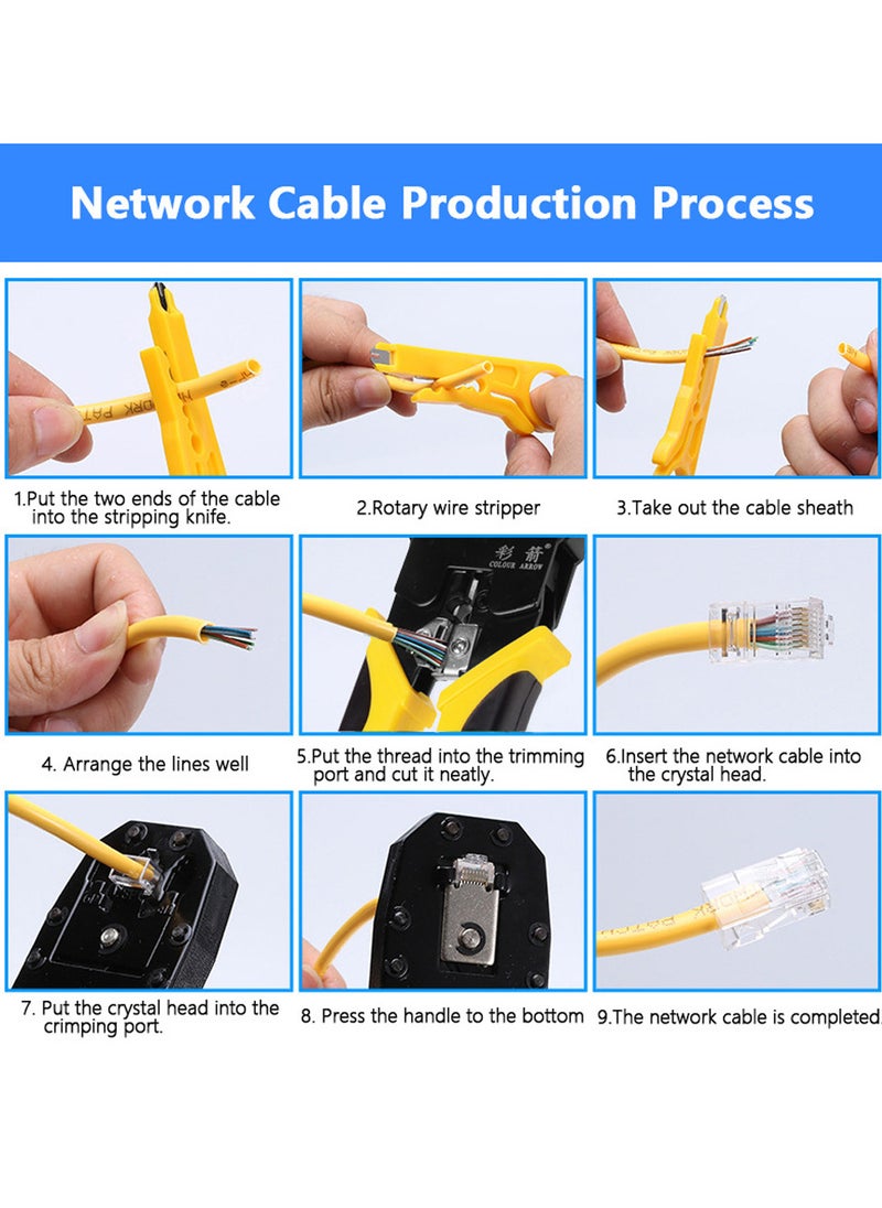 Generic - طقم أدوات إصلاح الشبكة RJ45 RJ11 RJ12 من Handskit مع أداة اختبار الكابلات ومشبك زنبركي وأداة ضغط وكماشة ضغط - Image 1