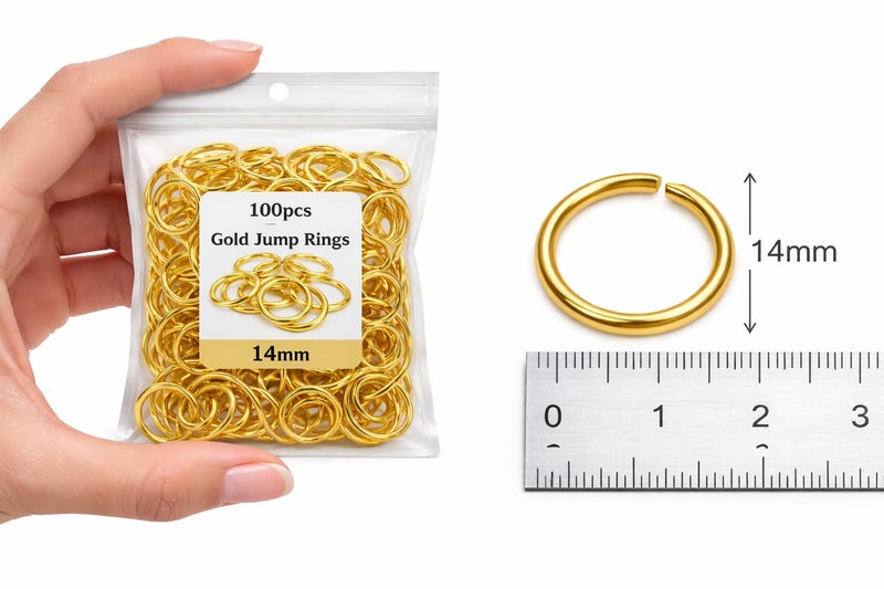 Excellentcrafts Open Jump Rings for Jewellery Making and Other Crafts (100 pcs) (14mm, Gold) - Image 3