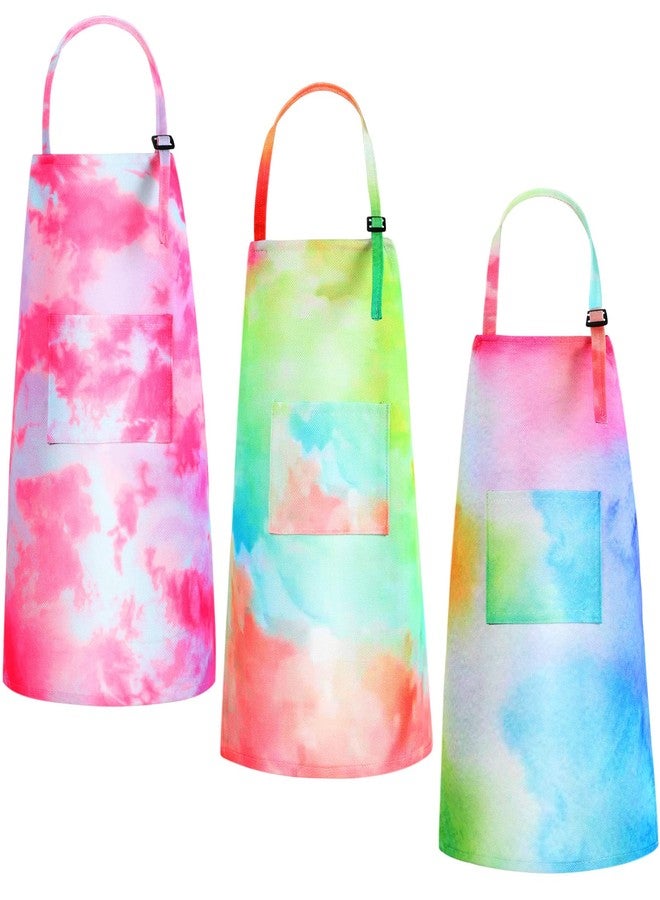 SATINIOR 3 Pcs Kids Painting Aprons Tie Dye Art Apron Adjustable Cooking Baking Artist Smock With Pocket For Kids Child Home Kindergarten Party Supplies Boys Girls, 3 Styles - Image 1