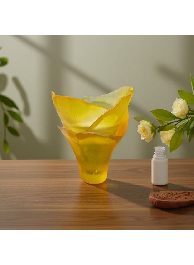 Elegant Flower Resin Incense Burner - Pink/Yellow Floral Bakhoor Holder, Modern Oud Charcoal Censer, Frosted Glass-Look Resin Home Fragrance Decor for Ramadan, Eid, Yoga, & Meditation ($12.5 \times 12.5 \times 16.5$ cm, 560g) - Image 3