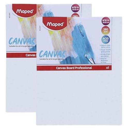 Maped Painting Kit|Cotton Canvas Boards and Premium Synthetic Brushes|Round Brushes (Size- 0,2,4,6)|2 pcs of Canvas Board 8" x 10"|100% Cotton Canvases|Painting - Image 3