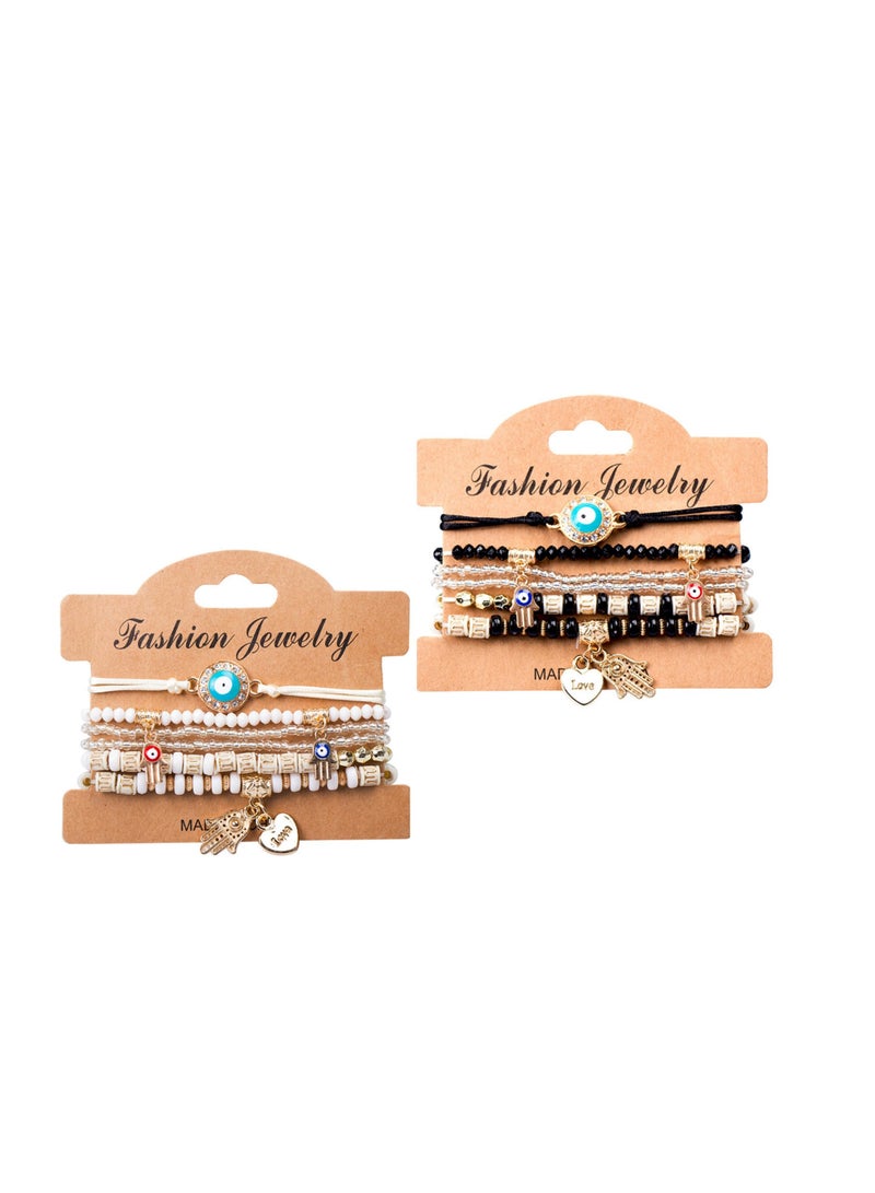 KASTWAVE Women's Bracelets, 12 Pcs Preppy Bracelet, Friendship Bracelet, Devil Eye Beaded Fashion Bracelet, Bohemian Multilayer Rice Bead Temperament Jewelry Bracelet, Suitable Gift for Girls, Women - Image 1