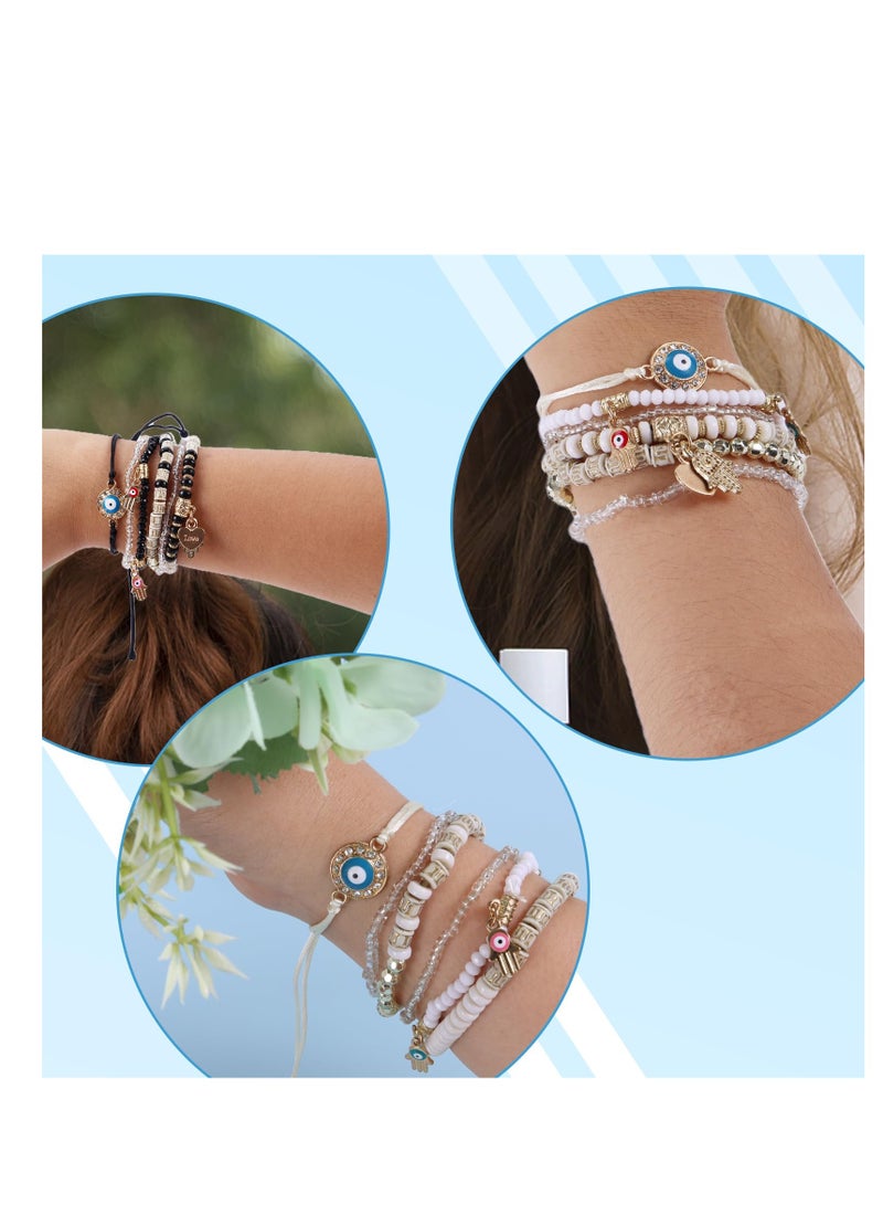 KASTWAVE Women's Bracelets, 12 Pcs Preppy Bracelet, Friendship Bracelet, Devil Eye Beaded Fashion Bracelet, Bohemian Multilayer Rice Bead Temperament Jewelry Bracelet, Suitable Gift for Girls, Women - Image 3