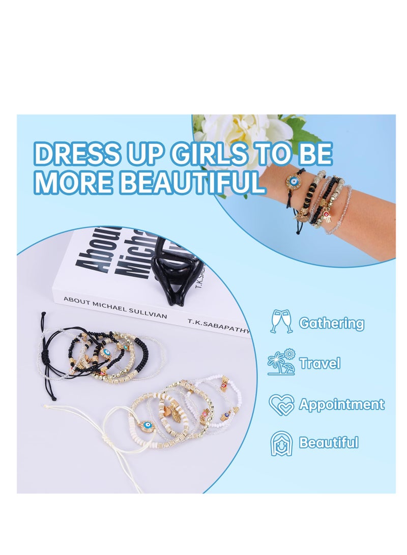 KASTWAVE Women's Bracelets, 12 Pcs Preppy Bracelet, Friendship Bracelet, Devil Eye Beaded Fashion Bracelet, Bohemian Multilayer Rice Bead Temperament Jewelry Bracelet, Suitable Gift for Girls, Women - Image 4