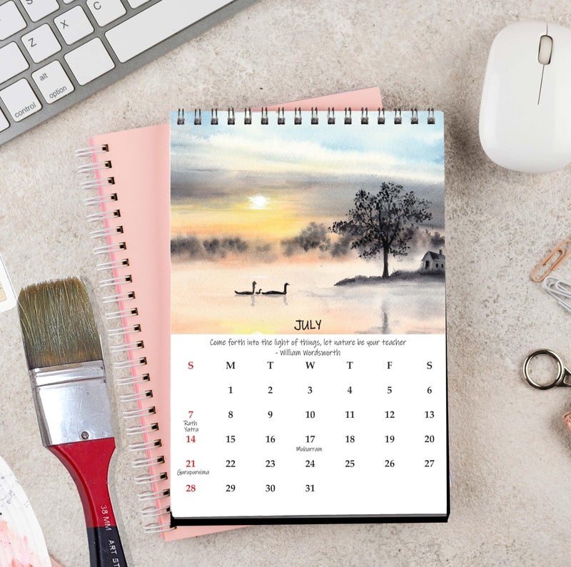 anujarusiya 2026- 2027 Desktop Calendar from February 26 to January 27 | 12 months flip desk calendar | Watercolor nature Wilderness illustrations| Standing size 6"X 9.5"| Perfect calendar for Study table - Image 2