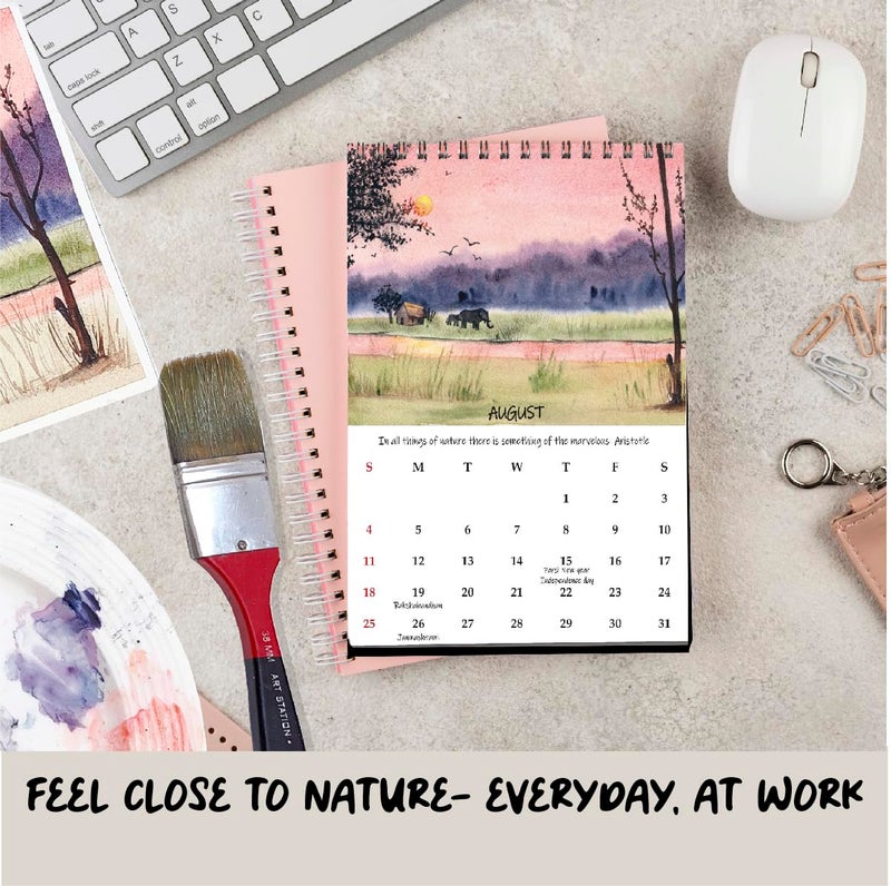 anujarusiya 2026- 2027 Desktop Calendar from February 26 to January 27 | 12 months flip desk calendar | Watercolor nature Wilderness illustrations| Standing size 6"X 9.5"| Perfect calendar for Study table - Image 4