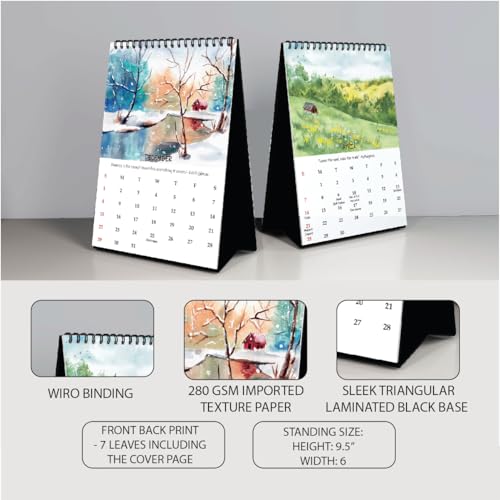 anujarusiya 2026- 2027 Desktop Calendar from February 26 to January 27 | 12 months flip desk calendar | Watercolor nature Wilderness illustrations| Standing size 6"X 9.5"| Perfect calendar for Study table - Image 3
