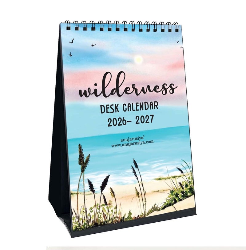 anujarusiya 2026- 2027 Desktop Calendar from February 26 to January 27 | 12 months flip desk calendar | Watercolor nature Wilderness illustrations| Standing size 6"X 9.5"| Perfect calendar for Study table - Image 1