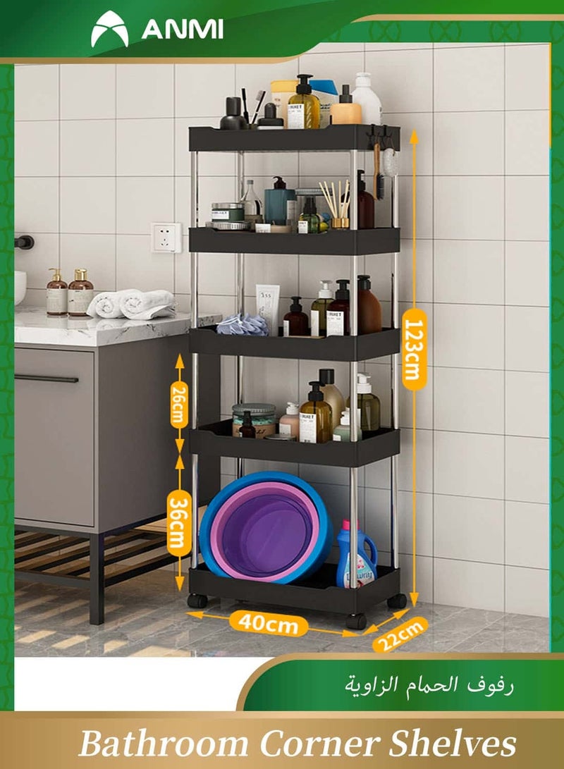 Anmi Slim Storage Cart, 5 Tier Bathroom Organizer Mobile Shelving Unit, Rolling Utility Cart Slide Out Organizer for Kitchen, Bathroom, Laundry, Narrow Places, Black - Image 1