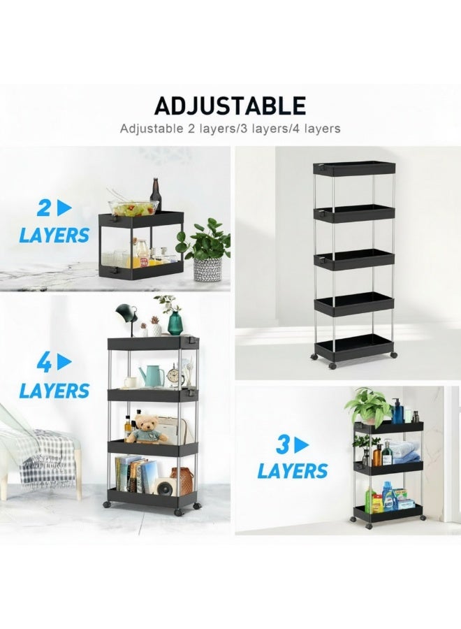 Anmi Slim Storage Cart, 5 Tier Bathroom Organizer Mobile Shelving Unit, Rolling Utility Cart Slide Out Organizer for Kitchen, Bathroom, Laundry, Narrow Places, Black - Image 4