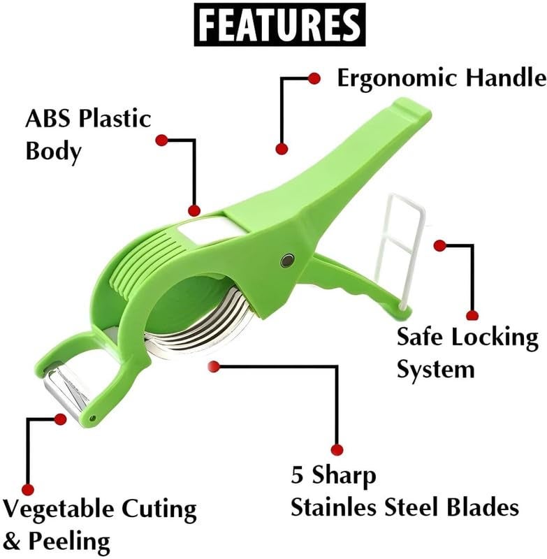 Anshri Plastic 2 in 1 Vegetable & Fruit Multi Cutter & Peeler,Veg Cutter Sharp Stainless Steel 5 Blade Vegetable Cutter with Peeler (Multi) (1) - Image 5