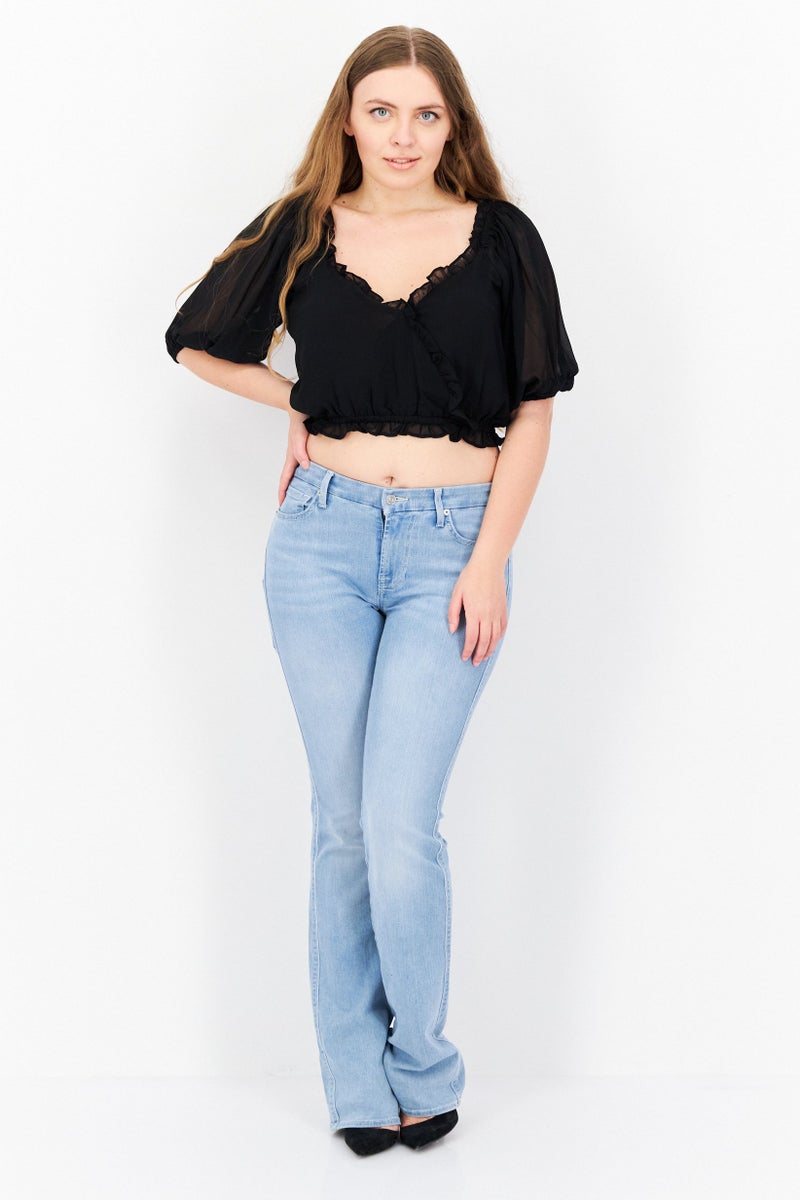 1 State Women V Neck Short Sleeve Solid Top, Black - Image 2