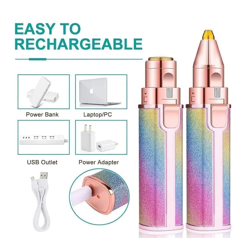 Lupro 2-in-1 Facial & Eyebrow Hair Remover Trimmer for Women | Rechargeable Waterproof Epilator with 2 Replacement Heads | Painless Face, Lips & Body Shaver for Smooth Skin (Multicolor) - Image 5