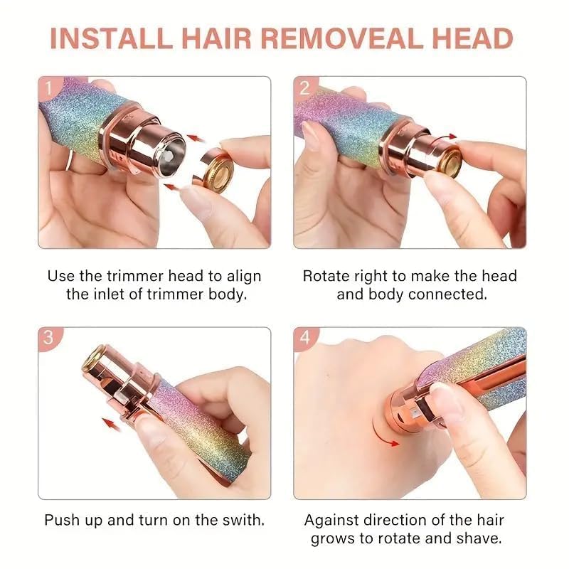 Lupro 2-in-1 Facial & Eyebrow Hair Remover Trimmer for Women | Rechargeable Waterproof Epilator with 2 Replacement Heads | Painless Face, Lips & Body Shaver for Smooth Skin (Multicolor) - Image 4
