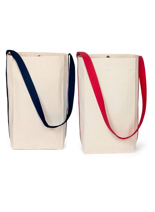 Lify Bi- Colour Canvas Tote Bag, Shoulder bag, Top Magnetic Button Closure, Daily Essentials, Stylish And Durable Shoulder bag For Women/Girls- Pack of 2 (Off-White with Navy & Red) - Image 1