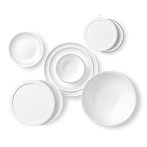 Corelle مجموعة كوريل فيتريل 78 قطعة لخدمة مائدة 12 شخص، أطباق مستديرة خفيفة الوزن وثلاثية الطبقات من الزجاج المقاوم للتشقق والتلف، باللون الرمادي الغامض - Image 2