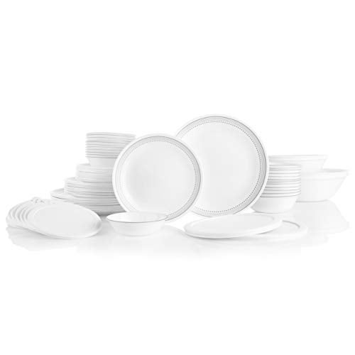Corelle مجموعة كوريل فيتريل 78 قطعة لخدمة مائدة 12 شخص، أطباق مستديرة خفيفة الوزن وثلاثية الطبقات من الزجاج المقاوم للتشقق والتلف، باللون الرمادي الغامض - Image 1