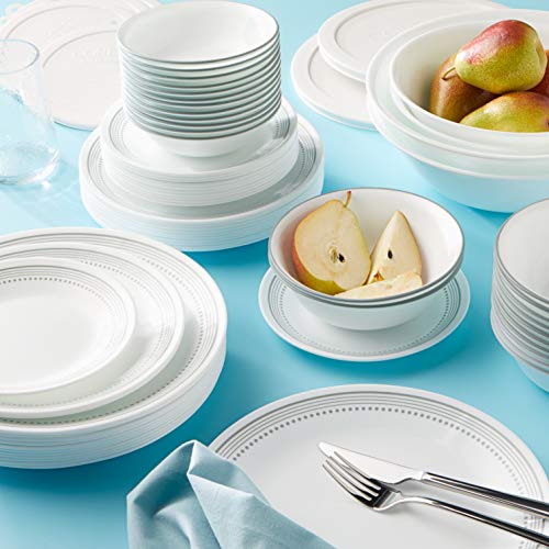Corelle مجموعة كوريل فيتريل 78 قطعة لخدمة مائدة 12 شخص، أطباق مستديرة خفيفة الوزن وثلاثية الطبقات من الزجاج المقاوم للتشقق والتلف، باللون الرمادي الغامض - Image 3